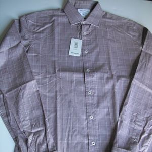 T.M.Lewin Burgandy with white Plaid Long Sleeve